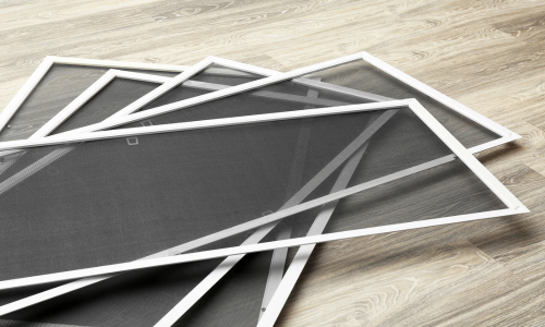 Stacked window screens.