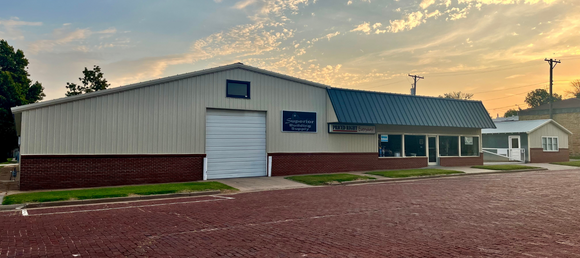 The Superior Building Supply at sunset.